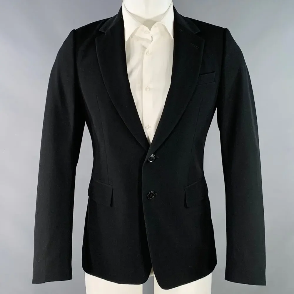 DRIES VAN NOTEN 36 Black Polyester Wool Single Breasted Notch Lapel Sport Coat